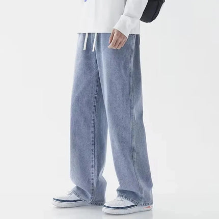 2026 New Streetwear Loose Jeans Men Korean Style Fashion Loose Straight Wide Leg Pants Men's Brand Clothing Black Light Blue