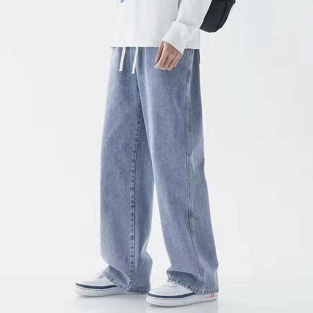 2026 New Streetwear Loose Jeans Men Korean Style Fashion Loose Straight Wide Leg Pants Men's Brand Clothing Black Light Blue