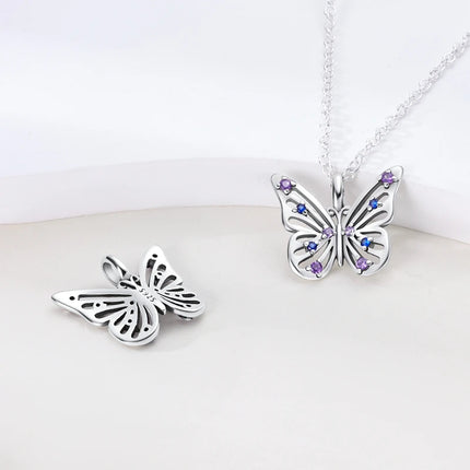 925 Sterling Silver Necklace Dreamcatcher Painting Plate Butterfly Necklace Fit Original Charms Fine Jewelry DIY Women Fashion
