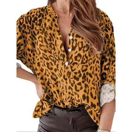 Plus Size New Women's Leopard Print Blouse Stylish Casual Shirt Single-Breasted Women's Tops