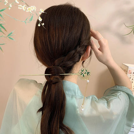 2023 New Vintage Chinese Women's Hair Stick Metal Glaze Flowers Hair Chopsticks Ladies Pearl Jewelry Hair Sticks Accessories