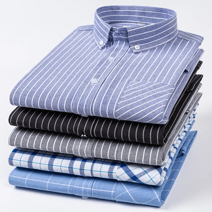 Plus Size 5XL 100% Cotton Oxford Long Sleeve Shirts for Men Slim Fit Formal Plain Shirt Striped Tops Office White Business Cloth