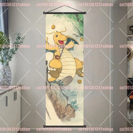 Classic Anime Pokémon Retro Scroll Painting Poliwhirl Pikachu Eevee Charizard Dragonite Squirtle Bulbasaur Creative Poster Gift