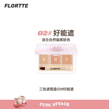 FLORTTE 3 Colors Cute Animal Series Concealer Palette Cove Concealer Cream Brighten Lasting Moisturizing Beauty