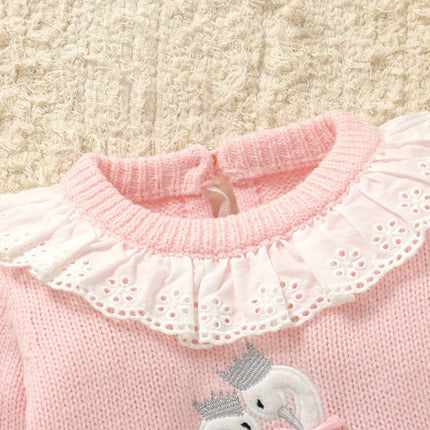 Pink Baby Girls Rompers Clothes 0-9m Cute Goose Knitted Newborn Infant Long Sleeve Jumpsuits One Pieces Toddler Overalls Outfits