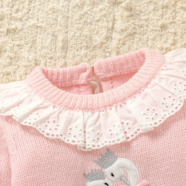Pink Baby Girls' Rompers 0-9m Cute Goose Knitted Newborn Infant Long-Sleeve Jumpsuits One-Pieces Toddler Overalls Outfits