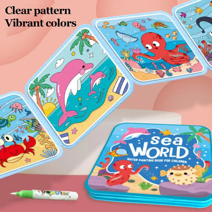 Foldable Water Painting Book For Kids, Reusable Magic Doodle Coloring Pad With Pen, Educational Animal & Sea World Drawing Book