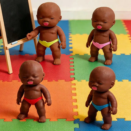 Natasha Black Baby Dolls Squeezable Stress-relieving Toys Soft Silicone For Toddlers Pretend Role For Kids And Adults