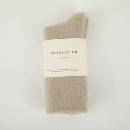 1 Pair Mid Tube Socks for Women Solid Color with Fleece Thickened Warm Floor Socks Winter Thermal Sleep Socks Set High Quality