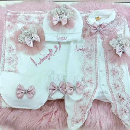 Personalized Name Baby Coming Home Outfit Angle Wing Infant Cotton Romper Onesie Blanket Pregnancy Embroidery Laurel Tree Gift