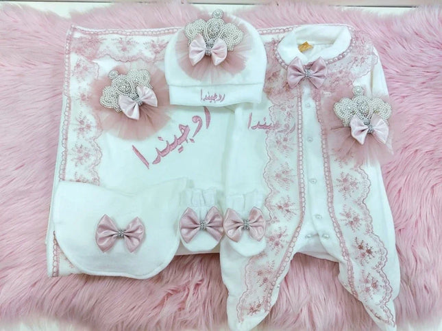 Personalized Name Baby Coming Home Outfit Angle Wing Infant Cotton Romper Onesie Blanket Pregnancy Embroidery Laurel Tree Gift
