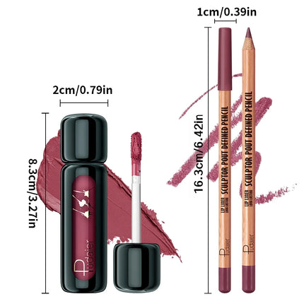 2PCS Matte Lip Liner & Gloss Set, Smooth Lip Liner for Definition, Moisturizing Silky Lip Gloss, Long-Lasting Lip Makeup Kit