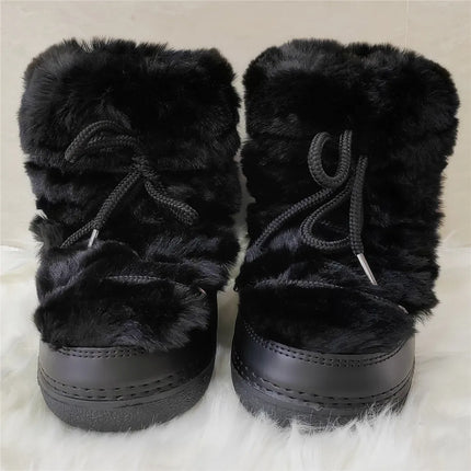 2025 Winter Ankle Boots for Women Platform Antiskid Waterproof Ski Boots Luxury Fluffy Furry Fur Boots Woman's Ankle Booties