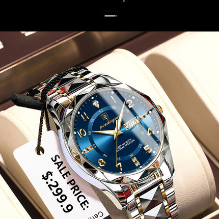 POEDAGAR Luxury Business Men's Wristwatch Stainless Steel Date Week Man Watch Waterproof Luminous Fashion Quartz Watches For Men