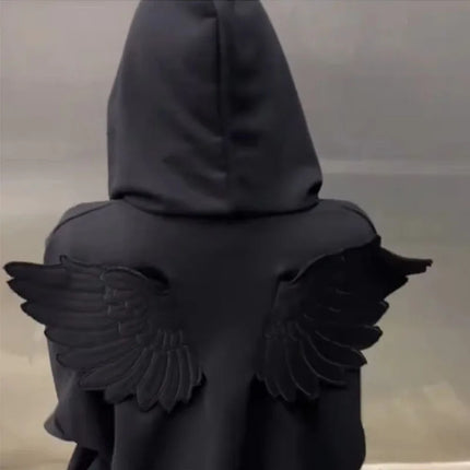 Spring New Cute Personality Street Trend Angel Wings Hooded Solid Color Zipper Sweater for Men and Women ins style