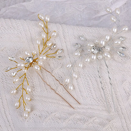 Elegant Pearl Crystal Hairpin Wedding Bridal U-shaped Metal Hair Comb Forks Hairstyle Clips Jewelry Accessories Design Tools