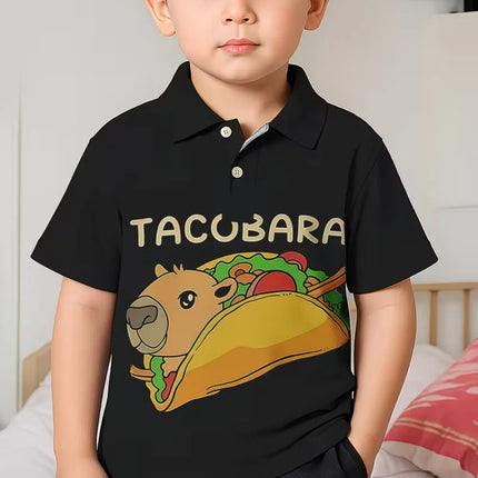 Cute Capybara Graphic Polo Shirt for Boys Funny Animal Short Sleeve Child Polo Shirt Summer Casual Loose Y2k Children's Clothing