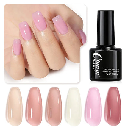 6pcs nude Color Nail Gel Polish Kit Jelly Pink Semi-transparent HEMA FREE Self Leveling Nude Natural Pink Nail Manicure Set