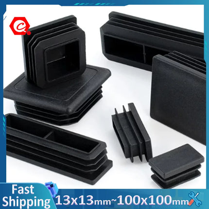 Black Plastic Square Oblong Pipe Plug 13x13mm~100x100mm Insert Table Chair Furniture Foot Cover Anti Slip Blanking End Cap