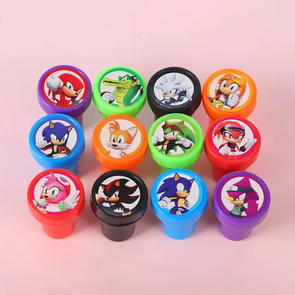 12PCS Hedgehog Children's Toy Seal Cartoon Seal Anime Sonic Pattern Children's Birthday Party Boy and Girl Birthday Party Gift