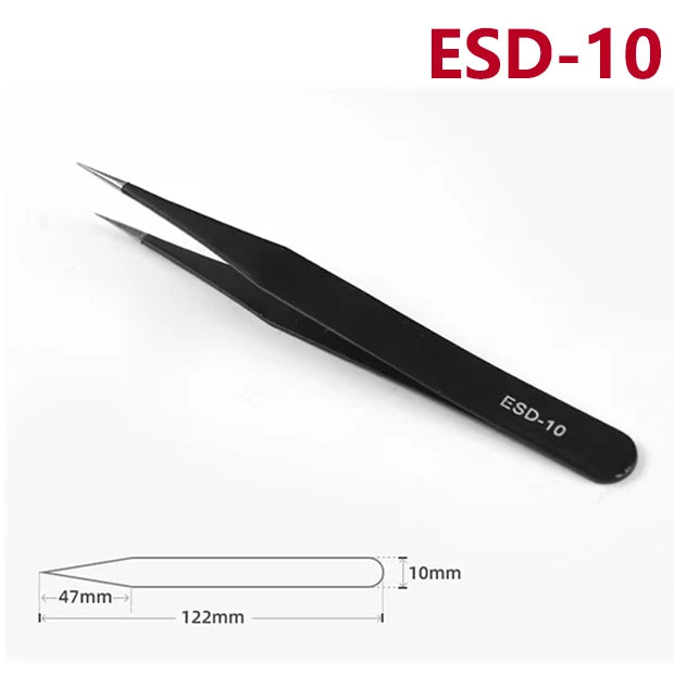 ESD Anti-Static Stainless Steel Tweezers Precision Maintenance Industrial Repair Curved Tool Home Working