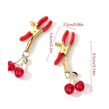 Amour NookCute Cherry Pendant Nipple Clamps 1 Pairs Adjustable Soft Silicone Tip Gold Plated Perfect For Couple Intimate Fun
