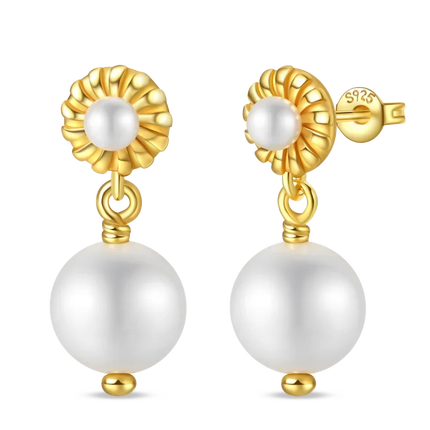 925 Sterling Silver Gold Pearl Hoop Earrings Pave Large Circular Shape Earring Gift for Women Jewelry Anniversary Wedding