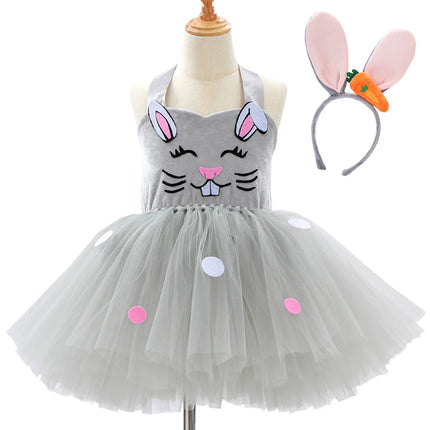 Girl Cartoon Raccoon Sloth Koala Piggy Rabbit Tutu Sling Dress Children Cosplay Festival Performance Dance Costume Headband Sets