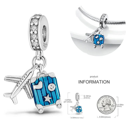 925 Sterling Silver Travel Passport Trunk Charms Fit Original Bracelet Diy Airplane Earth Beads for Jewelry Making Gift