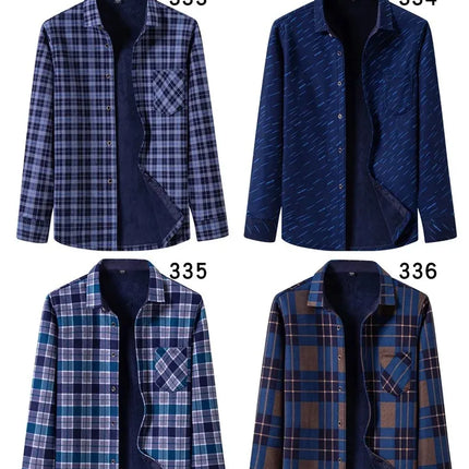 Thickened Fleece Men's Casual Shirt Warm Plaid Set Winter Wear Comfortable Breathable Fashionable Chinese Brand Clothing