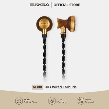 SIVGA M300 15.4mm Large Dynamic Driver HiFi Wired Flat-Head Earbuds High-Fidelity In-Ear Earphones Ebony Wood