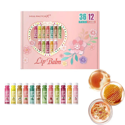 Moisturizing Lip Balm Set 36PCS, 12 Flavored Natural Lip Balms For Gifts Party Favors Bulk Fruit Lip Balms Dry Cracked Lip Care