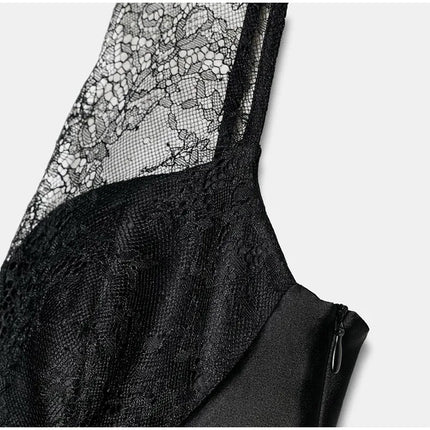 Sexy Black Lace Patchwork Satin Vest Women Elegant Sleeveless See Through V-neck Loose Vests 2025 Lady Vacation Party Chic Wear
