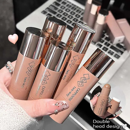 Cappuvini Natural 3D Contouring Stick with Smudge Brush Moisturizing Silky Matte Brown for Nose Shadow Makeup Contour