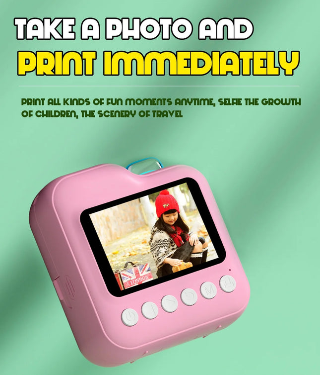 Kids Digital Camera Dual Camera HD Instant Print Camera Toys Mini Color Display Thermal Print Camera Toy Birthday Gift
