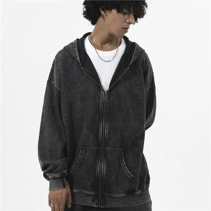 Customize Oversize Zipper Hoodie Heavy Weight Cotton Acid Washed Hoodies Brand Custom Logo Design Print On Demand Dropshipping