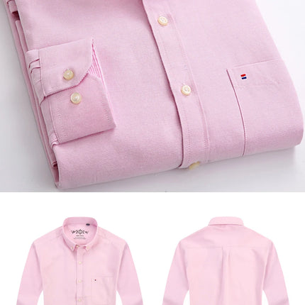 Classic fit cotton Full Casual shirts for men solid color long-sleeve plain shirt single pocket top soft slim fit formal clothes