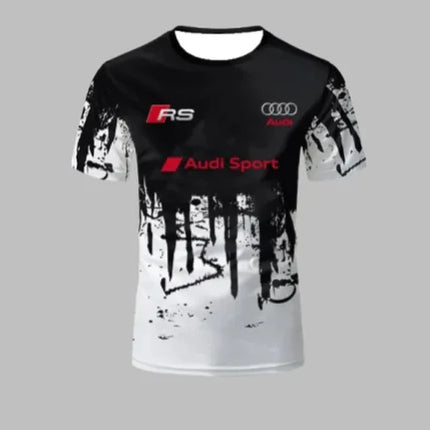 Summer Audi Fashion Racing Motorcycle Pattern Printed Rider Short Sleeve T-shirt for Men and Women Adult Sports Top