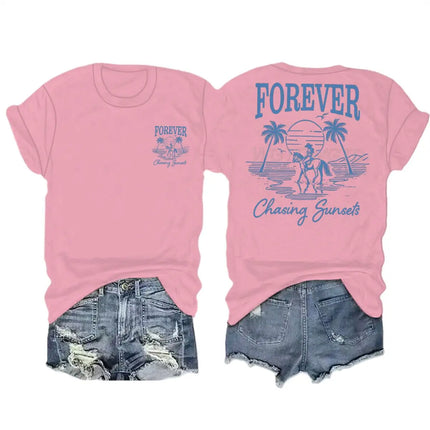 Forever Chasing Sunsets Retro Tshirts Ocean Beach Short Sleeve T-shirts Men Women Fashion Vintage Summer Vibes Casual Streetwear