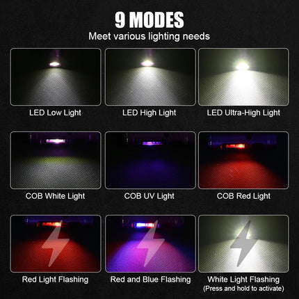 Powerful Mini COB LED Keychain Flashlight USB C Rechargeable Hanging Work Light Waterproof Keyring Camping Walking Pocket Lamp