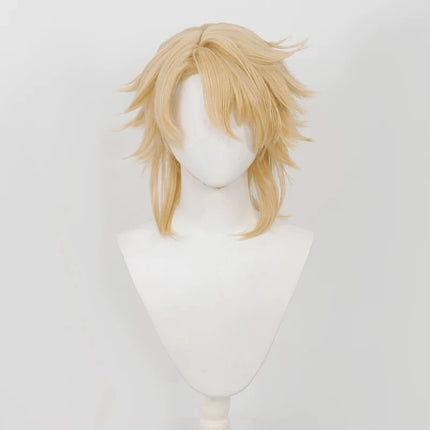 Anime Wig Varka Cosplay Wigs Genshin Game Role-Playing Wigs Short Blonde Synthetic Wig with Bangs Simulation Scalp Male Cos Wig