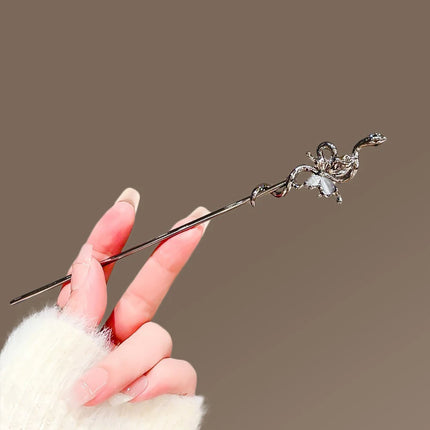1pc Chinese Style Fashion Snake Shape Rose Hair Stick for Women Vintage Tassel Chopstick Exquisite Niche Sticks Accessories