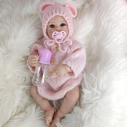 Reborn Doll Clothes Jumpsuits Baby Girl Pink Knitted Sweater Hat Clothing Outfit for 45-50cm Like Real Newborn Dolls Accessories