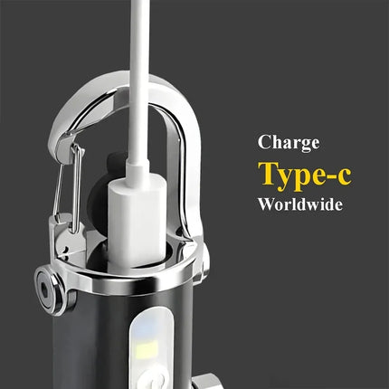 Rechargeable Mini Keychain Flashlight COB Working Light with Outdoor Hook Emergency Warning Light for Camping Walking Hiking