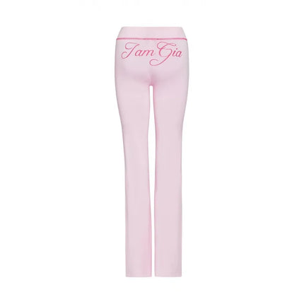 Gia Slim-Fit Letter Print Topstitching Design Hooded Zip-Up Jacket and Pants Set
