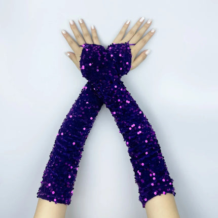 Women's Sexy Sparkling Sequin Gloves Female Club Party Dance Long Gloves Costume Performance Accessories