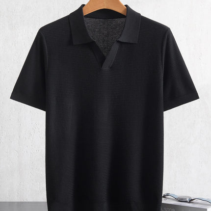 Summer New Men's 100% Lyocell Polo Neck Solid T-Shirt Knitted Pullover Polo Shirts Business Casual Short Sleeve Thin Tops Tees