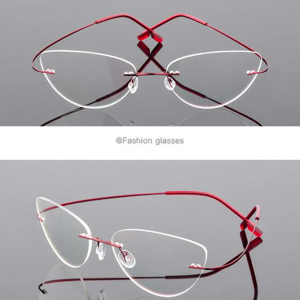 1.61 index Lens Frameless Cat Eye Myopia Eyeglasses Ultralight Rimless Blue Light Blocking Prescription Glasses -0.5 -0.75 to -6