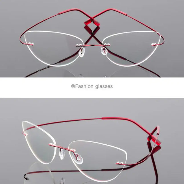 1.61 index Lens Frameless Cat Eye Myopia Eyeglasses Ultralight Rimless Blue Light Blocking Prescription Glasses -0.5 -0.75 to -6