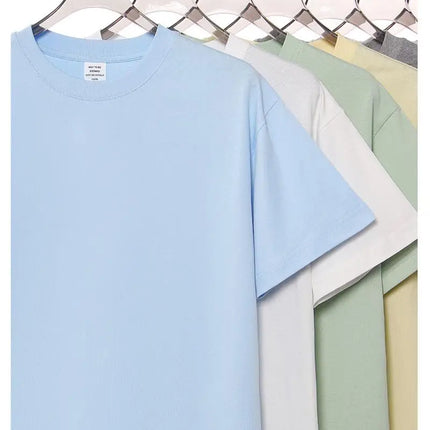 250GSM Customized Printed LOGO Solid 100% Cotton T-shirts Basic Tee Casual Oversized Drop Shoulder Quality Short T-shirt Men